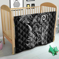 New Zealand Sea Animals Quilt with Maori Koru Tribal Tattoo and Silver Ferns Black Color