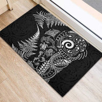 New Zealand Sea Animals Rubber Doormat with Maori Koru Tribal Tattoo and Silver Ferns Black Color