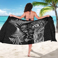 New Zealand Sea Animals Sarong with Maori Koru Tribal Tattoo and Silver Ferns Black Color