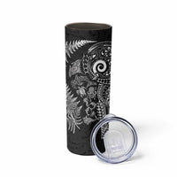 New Zealand Sea Animals Skinny Tumbler with Maori Koru Tribal Tattoo and Silver Ferns Black Color