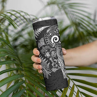 New Zealand Sea Animals Skinny Tumbler with Maori Koru Tribal Tattoo and Silver Ferns Black Color