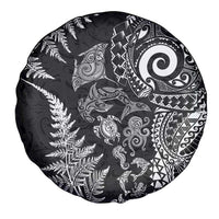 New Zealand Sea Animals Spare Tire Cover with Maori Koru Tribal Tattoo and Silver Ferns Black Color
