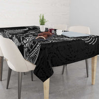New Zealand Sea Animals Tablecloth with Maori Koru Tribal Tattoo and Silver Ferns Black Color