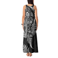 New Zealand Sea Animals Tank Maxi Dress with Maori Koru Tribal Tattoo and Silver Ferns Black Color LT03 - Polynesian Pride