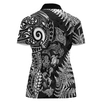 New Zealand Sea Animals Women Polo Shirt with Maori Koru Tribal Tattoo and Silver Ferns Black Color LT03 - Polynesian Pride