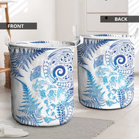 New Zealand Sea Animals Laundry Basket with Maori Koru Tribal Tattoo and Silver Ferns Galaxy Style
