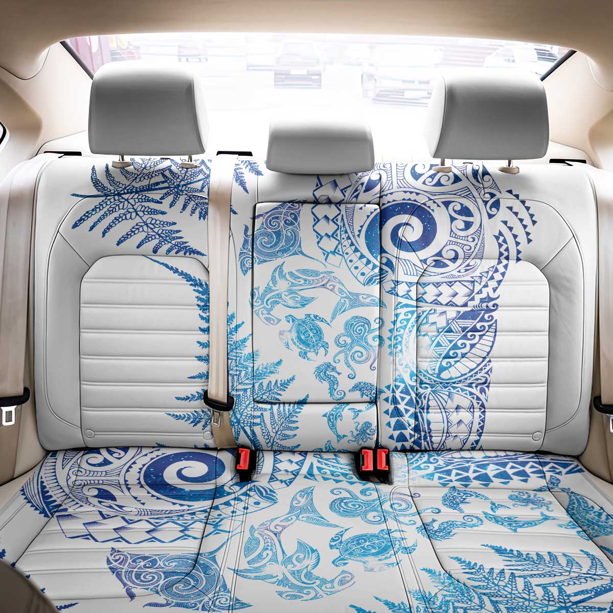 New Zealand Sea Animals Back Car Seat Cover with Maori Koru Tribal Tattoo and Silver Ferns Galaxy Style