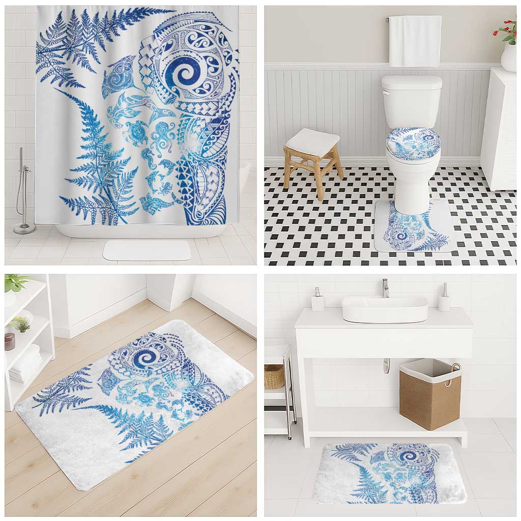 New Zealand Sea Animals Bathroom Set with Maori Koru Tribal Tattoo and Silver Ferns Galaxy Style