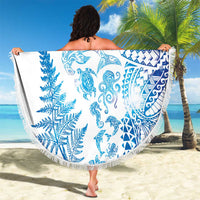 New Zealand Sea Animals Beach Blanket with Maori Koru Tribal Tattoo and Silver Ferns Galaxy Style