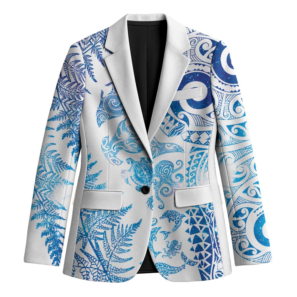 New Zealand Sea Animals Blazer with Maori Koru Tribal Tattoo and Silver Ferns Galaxy Style