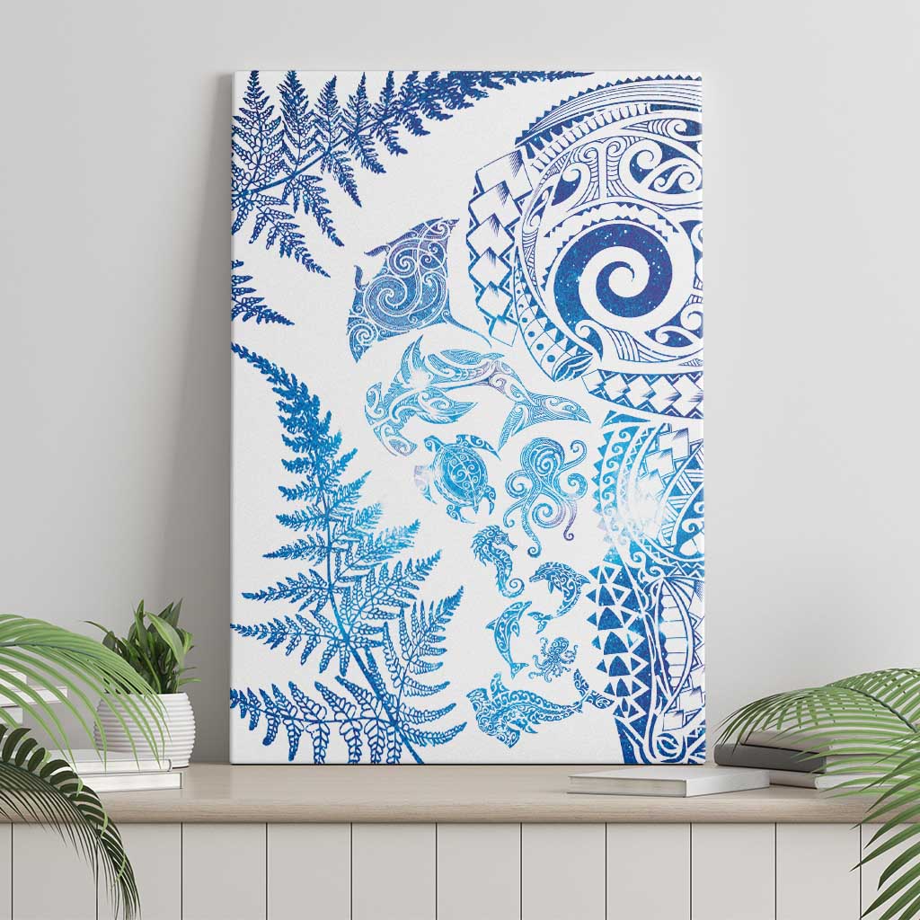 New Zealand Sea Animals Canvas Wall Art with Maori Koru Tribal Tattoo and Silver Ferns Galaxy Style LT03 - Polynesian Pride