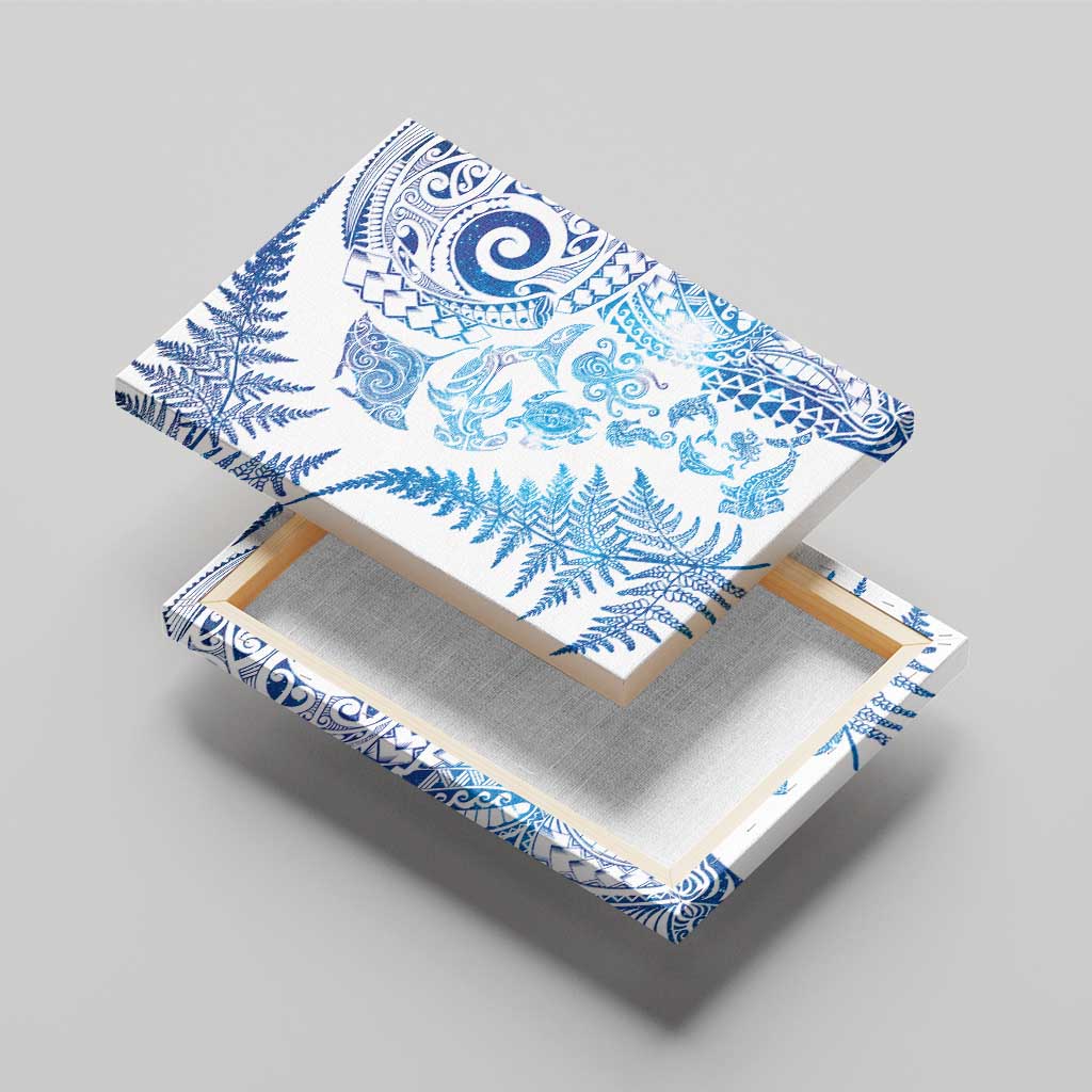 New Zealand Sea Animals Canvas Wall Art with Maori Koru Tribal Tattoo and Silver Ferns Galaxy Style LT03 - Polynesian Pride