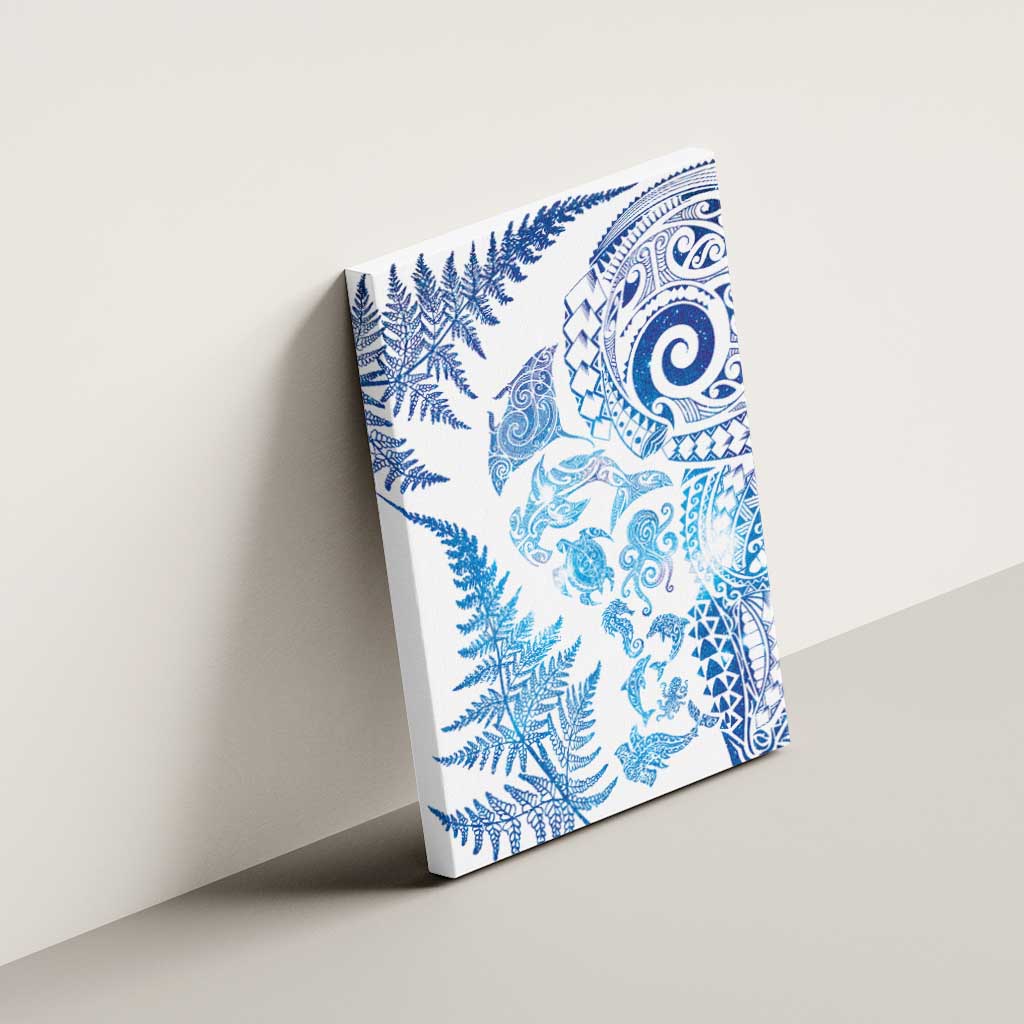 New Zealand Sea Animals Canvas Wall Art with Maori Koru Tribal Tattoo and Silver Ferns Galaxy Style LT03 - Polynesian Pride