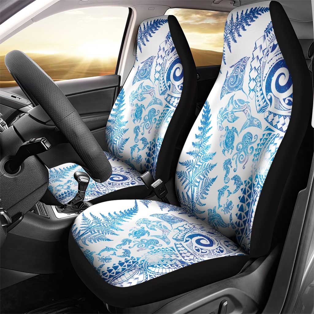 New Zealand Sea Animals Car Seat Cover with Maori Koru Tribal Tattoo and Silver Ferns Galaxy Style