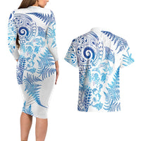 New Zealand Sea Animals Couples Matching Long Sleeve Bodycon Dress and Hawaiian Shirt with Maori Koru Tribal Tattoo and Silver Ferns Galaxy Style