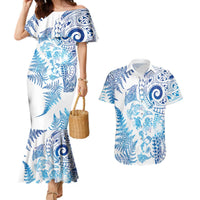 New Zealand Sea Animals Couples Matching Mermaid Dress and Hawaiian Shirt with Maori Koru Tribal Tattoo and Silver Ferns Galaxy Style LT03 Multicolor - Polynesian Pride