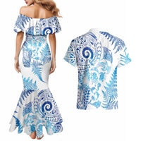 New Zealand Sea Animals Couples Matching Mermaid Dress and Hawaiian Shirt with Maori Koru Tribal Tattoo and Silver Ferns Galaxy Style LT03 - Polynesian Pride