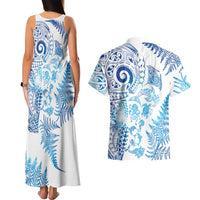 New Zealand Sea Animals Couples Matching Tank Maxi Dress and Hawaiian Shirt with Maori Koru Tribal Tattoo and Silver Ferns Galaxy Style