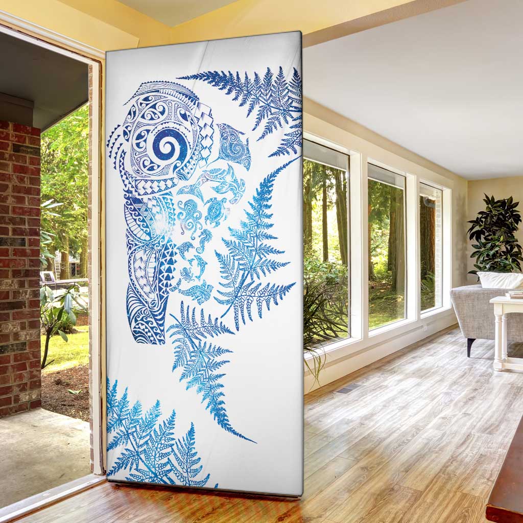 New Zealand Sea Animals Door Cover with Maori Koru Tribal Tattoo and Silver Ferns Galaxy Style