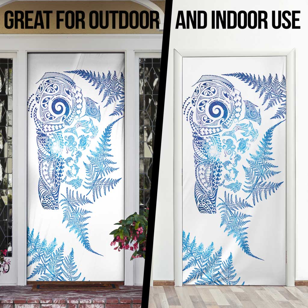 New Zealand Sea Animals Door Cover with Maori Koru Tribal Tattoo and Silver Ferns Galaxy Style