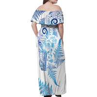 New Zealand Sea Animals Family Matching Off Shoulder Maxi Dress and Hawaiian Shirt with Maori Koru Tribal Tattoo and Silver Ferns Galaxy Style