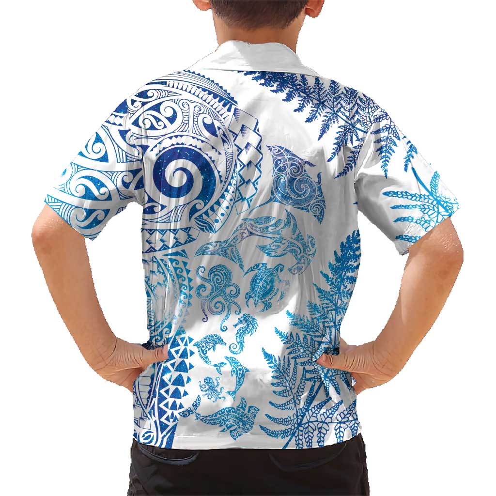 New Zealand Sea Animals Family Matching Tank Maxi Dress and Hawaiian Shirt with Maori Koru Tribal Tattoo and Silver Ferns Galaxy Style LT03 - Polynesian Pride