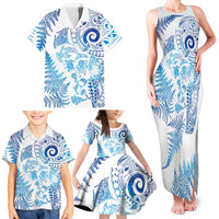 New Zealand Sea Animals Family Matching Tank Maxi Dress and Hawaiian Shirt with Maori Koru Tribal Tattoo and Silver Ferns Galaxy Style LT03 - Polynesian Pride