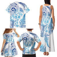 New Zealand Sea Animals Family Matching Tank Maxi Dress and Hawaiian Shirt with Maori Koru Tribal Tattoo and Silver Ferns Galaxy Style LT03 - Polynesian Pride