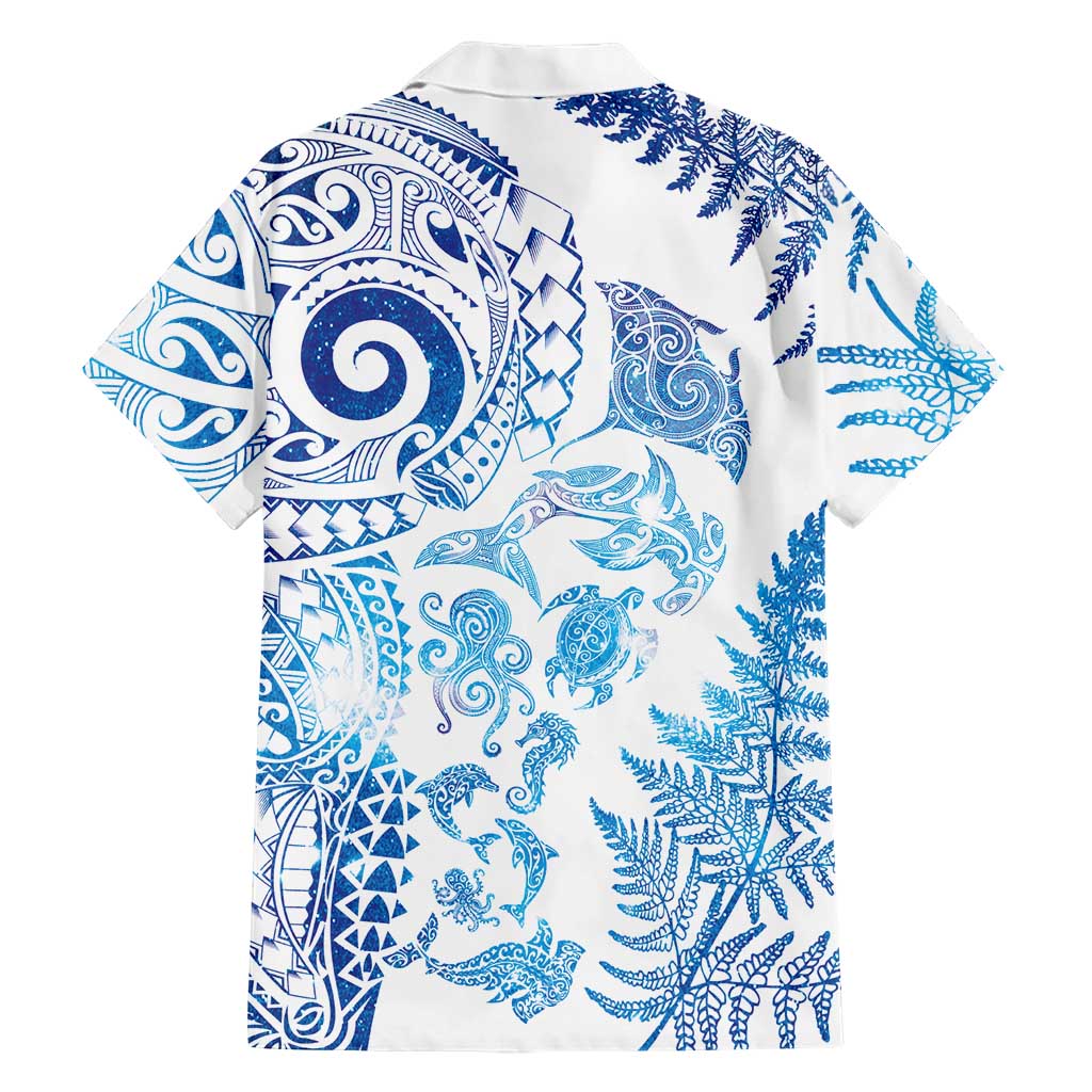 New Zealand Sea Animals Family Matching Tank Maxi Dress and Hawaiian Shirt with Maori Koru Tribal Tattoo and Silver Ferns Galaxy Style LT03 - Polynesian Pride