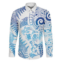 New Zealand Sea Animals Family Matching Tank Maxi Dress and Hawaiian Shirt with Maori Koru Tribal Tattoo and Silver Ferns Galaxy Style LT03 Dad's Shirt - Long Sleeve Multicolor - Polynesian Pride