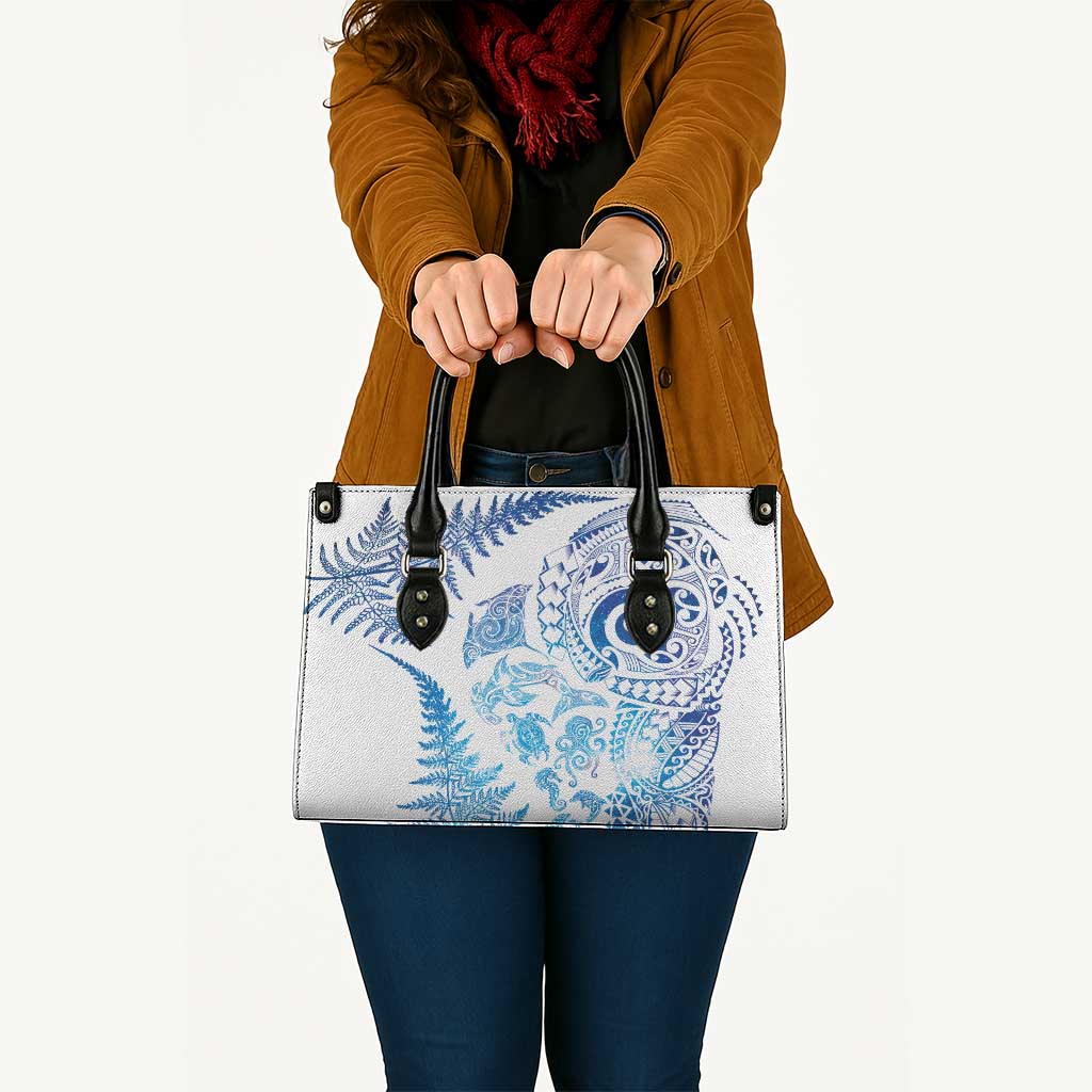 New Zealand Sea Animals Leather Bag with Maori Koru Tribal Tattoo and Silver Ferns Galaxy Style