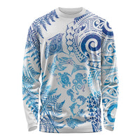 New Zealand Sea Animals Long Sleeve Shirt with Maori Koru Tribal Tattoo and Silver Ferns Galaxy Style