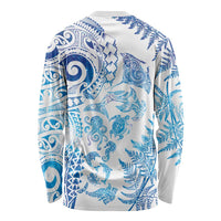 New Zealand Sea Animals Long Sleeve Shirt with Maori Koru Tribal Tattoo and Silver Ferns Galaxy Style