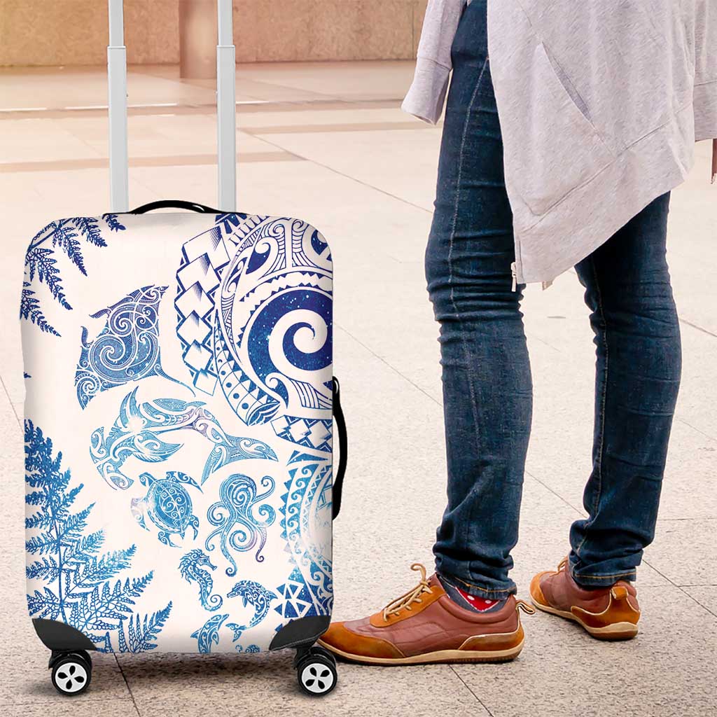 New Zealand Sea Animals Luggage Cover with Maori Koru Tribal Tattoo and Silver Ferns Galaxy Style