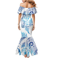 New Zealand Sea Animals Mermaid Dress with Maori Koru Tribal Tattoo and Silver Ferns Galaxy Style