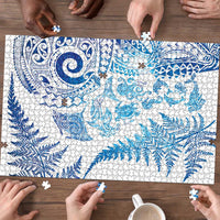 New Zealand Sea Animals Puzzle with Maori Koru Tribal Tattoo and Silver Ferns Galaxy Style
