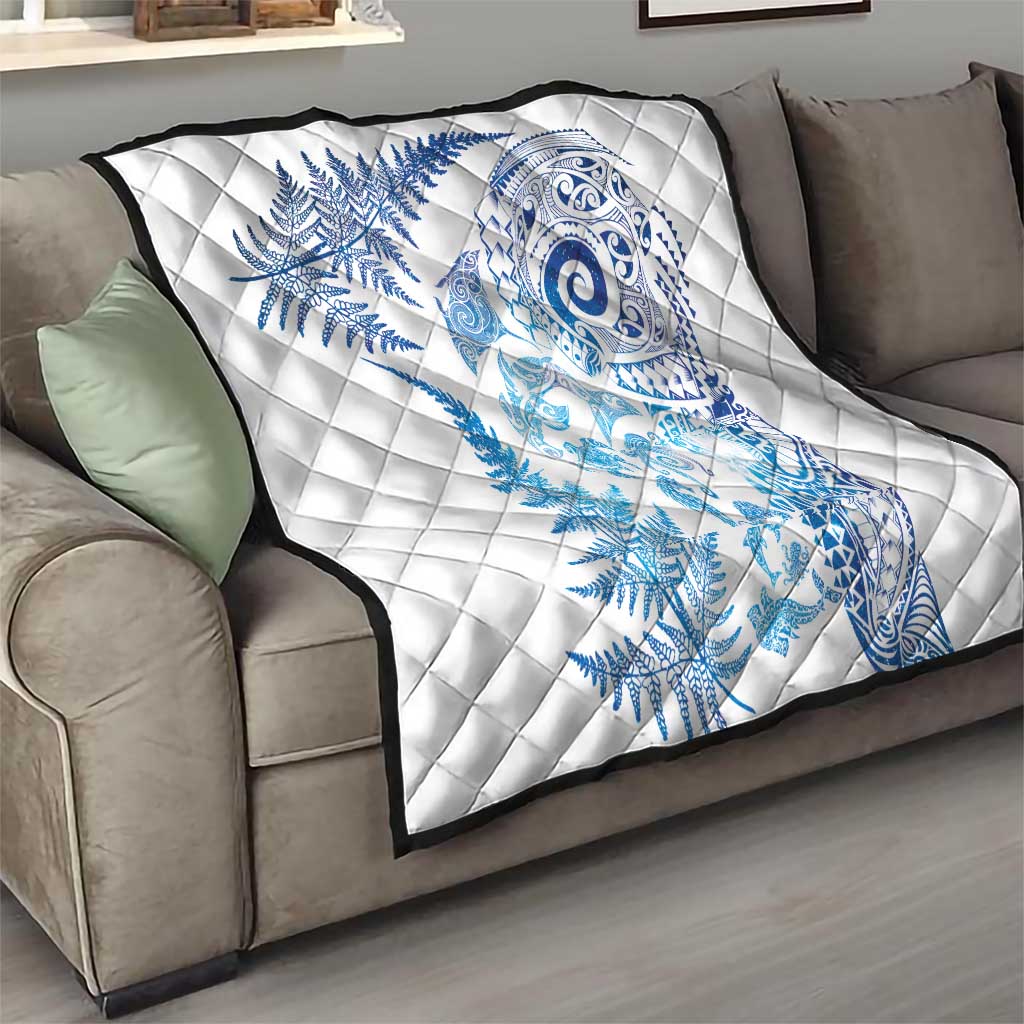New Zealand Sea Animals Quilt with Maori Koru Tribal Tattoo and Silver Ferns Galaxy Style