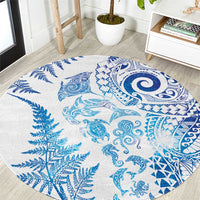 New Zealand Sea Animals Round Carpet with Maori Koru Tribal Tattoo and Silver Ferns Galaxy Style