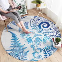 New Zealand Sea Animals Round Carpet with Maori Koru Tribal Tattoo and Silver Ferns Galaxy Style