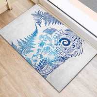 New Zealand Sea Animals Rubber Doormat with Maori Koru Tribal Tattoo and Silver Ferns Galaxy Style