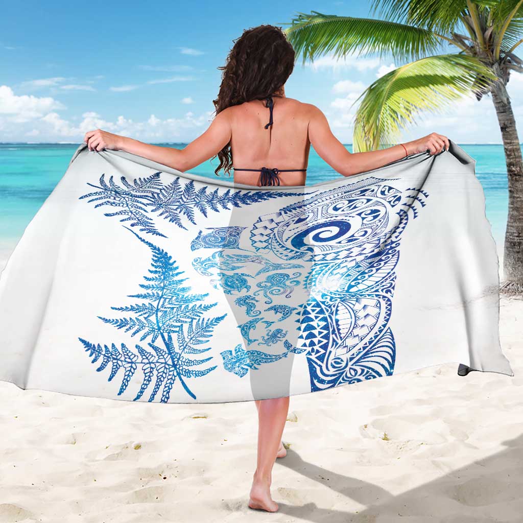 New Zealand Sea Animals Sarong with Maori Koru Tribal Tattoo and Silver Ferns Galaxy Style