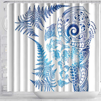 New Zealand Sea Animals Shower Curtain with Maori Koru Tribal Tattoo and Silver Ferns Galaxy Style