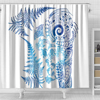 New Zealand Sea Animals Shower Curtain with Maori Koru Tribal Tattoo and Silver Ferns Galaxy Style