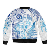 New Zealand Sea Animals Sleeve Zip Bomber Jacket with Maori Koru Tribal Tattoo and Silver Ferns Galaxy Style