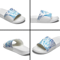New Zealand Sea Animals Slide Sandals with Maori Koru Tribal Tattoo and Silver Ferns Galaxy Style