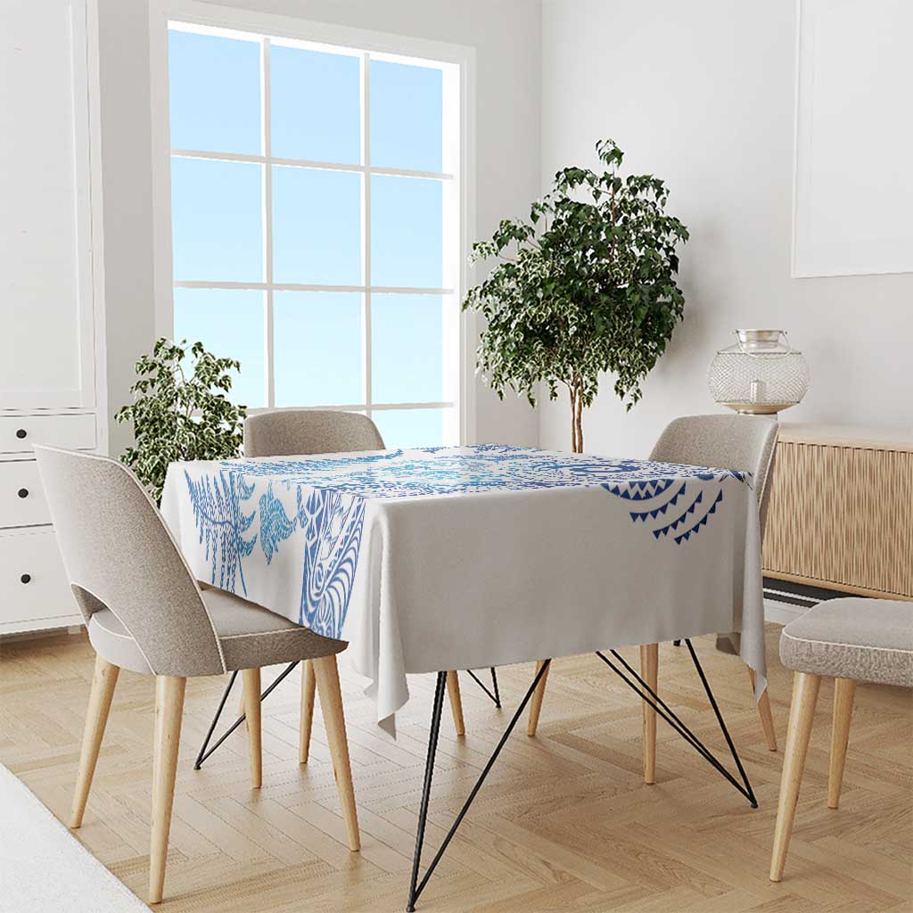 New Zealand Sea Animals Tablecloth with Maori Koru Tribal Tattoo and Silver Ferns Galaxy Style