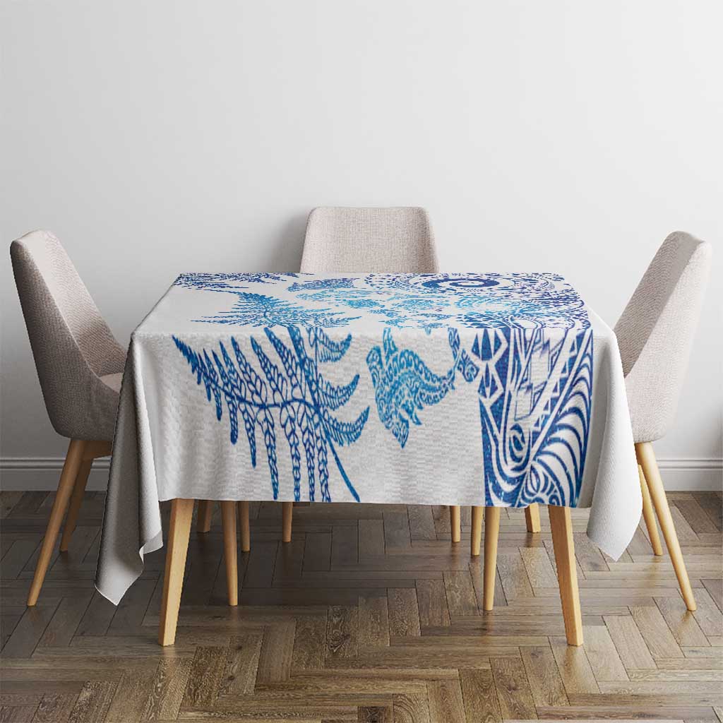 New Zealand Sea Animals Tablecloth with Maori Koru Tribal Tattoo and Silver Ferns Galaxy Style