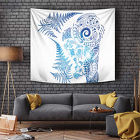 New Zealand Sea Animals Tapestry with Maori Koru Tribal Tattoo and Silver Ferns Galaxy Style