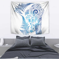 New Zealand Sea Animals Tapestry with Maori Koru Tribal Tattoo and Silver Ferns Galaxy Style