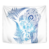 New Zealand Sea Animals Tapestry with Maori Koru Tribal Tattoo and Silver Ferns Galaxy Style